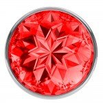 Средняя анальная серебристая металлическая пробка Diamond Red Sparkle Large с красным кристаллом - 8 см