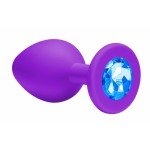 Малая анальная силиконовая пробка Emotions Cutie Small фиолетовая с голубым кристаллом - 7 см