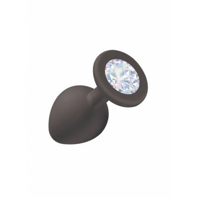 Средняя силиконовая чёрная анальная пробка Emotions Cutie Medium с лунным кристаллом - 8,5 см