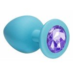 Большая голубая анальная силиконовая пробка Emotions Cutie Large Turquoise light purple crystal с фиолетовым кристаллом - 10 см