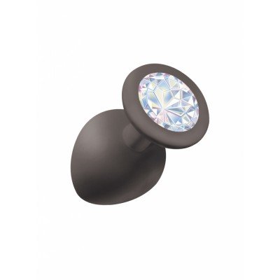 Большая черная анальная силиконовая пробка Emotions Cutie Large Black moonstone crystal с лунным кристаллом - 10 см