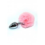 Серебристая анальная пробка с розовым пушистым хвостиком Twinkle - 12,5 см