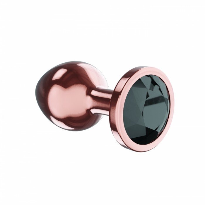 Малая анальная металлическая пробка розовое золото Diamond Ruby Shine S с чёрным кристаллом - 7 см Малая анальная металлическая пробка розовое золото Diamond Ruby Shine S с чёрным кристаллом - 7 см
