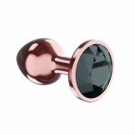 Средняя анальная металлическая пробка розовое золото Diamond Ruby Shine L с чёрным кристаллом - 8 см