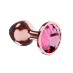 Средняя анальная металлическая пробка розовое золото Diamond Ruby Shine L с малиновым кристаллом - 8 см