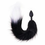 Малая чёрная анальная силиконовая пробка Emotions Furry с чёрно-белым хвостом - 35 см