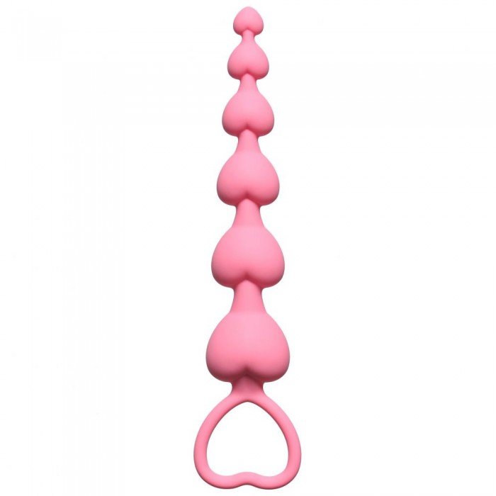 Силиконовая фигурная анальная цепочка Heart's Beads Pink - розовая - 18 см