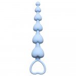 Силиконовая фигурная анальная цепочка Heart's Beads Blue - голубая - 18 см