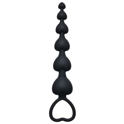 Силиконовая фигурная анальная цепочка Heart's Beads Black - чёрная - 18 см