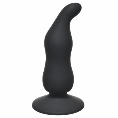 Анальная пробка анатомической формы с присоской Waved Anal Plug Black - чёрная - 11 см