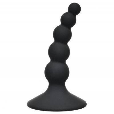 Силиконовая анальная пробка-бусы Ribbed Plug Black - чёрная - 10,5 см
