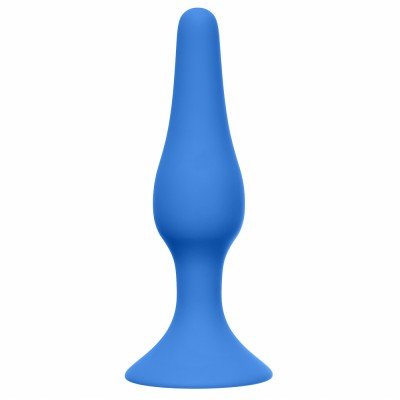 Силиконовая анальная пробка Slim Anal Plug Medium Blue с присоской - синяя - 11,5 см