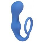 Эрекционное кольцо с анальной пробкой Double Pleasure Anal Plug - синее