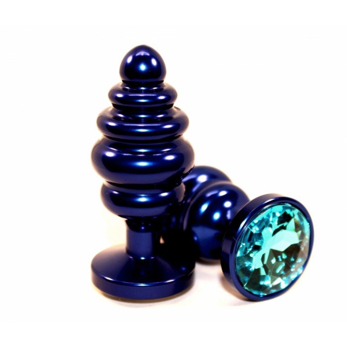 Анальная синяя фигурная металлическая пробка 4sexdreaM с голубым кристаллом - 7,3 см
