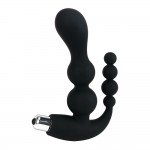 Вибромассажер для вагинальной и анальной стимуляции с рельефными шариками 4sexdreaM - чёрный - 15 см