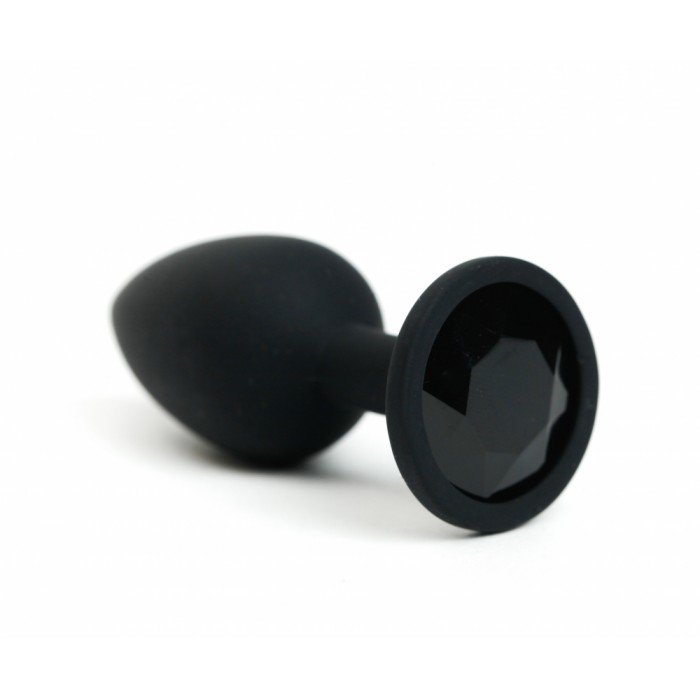 Малая анальная силиконовая пробка 4sexdreaM чёрная с чёрным кристаллом - 7 см