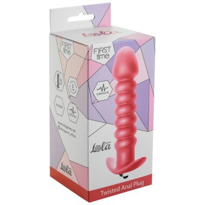 Силиконовая анальная ребристая пробка с вибрацией Twisted Anal Plug - розовая - 13 см