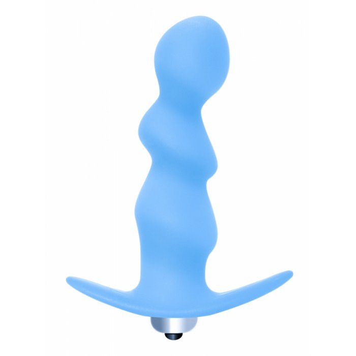 Фигурная анальная пробка с вибрацией Spiral Anal Plug - голубая - 12 см Фигурная анальная пробка с вибрацией Spiral Anal Plug - голубая - 12 см