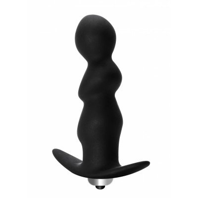 Фигурная анальная пробка с вибрацией Spiral Anal Plug - чёрная - 12 см