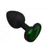 Анальная чёрная силиконовая пробка Джага Small с зелёным кристаллом - 7,3 см