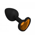 Анальная чёрная силиконовая пробка Джага Small с оранжевым кристаллом - 7,3 см