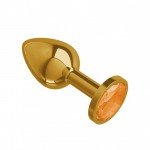 Золотистая металлическая пробка Gold Small с оранжевым кристаллом - 7 см