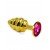 Малая анальная металлическая золотистая пробка Gold Spiral Small с рёбрышками и малиновым кристаллом - 7 см