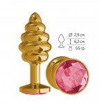 Малая анальная металлическая золотистая пробка Gold Spiral Small с рёбрышками и малиновым кристаллом - 7 см Малая анальная металлическая золотистая пробка Gold Spiral Small с рёбрышками и малиновым кристаллом - 7 см