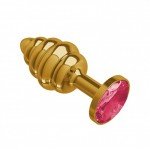 Малая анальная металлическая золотистая пробка Gold Spiral Small с рёбрышками и малиновым кристаллом - 7 см Малая анальная металлическая золотистая пробка Gold Spiral Small с рёбрышками и малиновым кристаллом - 7 см