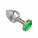 Малая металлическая анальная втулка Джага Silver Small серебристая с зелёным кристаллом - 7 см