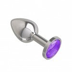 Малая металлическая анальная втулка Джага Silver Small серебристая с фиолетовым кристаллом - 7 см