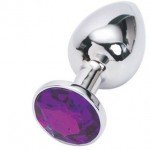 Малая металлическая анальная втулка Джага Silver Small серебристая с фиолетовым кристаллом - 7 см