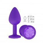 Малая анальная силиконовая пробка Джага Small фиолетовая с фиолетовым кристаллом - 7,3 см