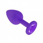 Малая анальная силиконовая пробка Джага Small фиолетовая с фиолетовым кристаллом - 7,3 см