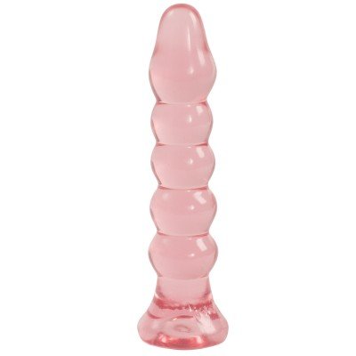 Анальная ребристая пробка-ёлочка Crystal Jellie Anal Plug - розовая - 14 см