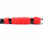 Плеть c лакированными хвостами и ручкой, украшенной красным мехом BDSM Light - 43 см
