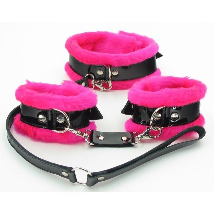 Набор наручников и ошейника с розовым мехом BDSM Light