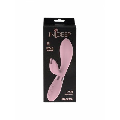 Перезаряжаемый вибратор-кролик с 2-мя моторами Indeep Malena Pink с клиторальным отростком - розовый - 21,5 см