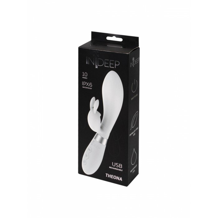 Перезаряжаемый вибратор-кролик с 2-мя моторами Indeep Theona White с клиторальным зайчиком - белый - 21,5 см Перезаряжаемый вибратор-кролик с 2-мя моторами Indeep Theona White с клиторальным зайчиком - белый - 21,5 см
