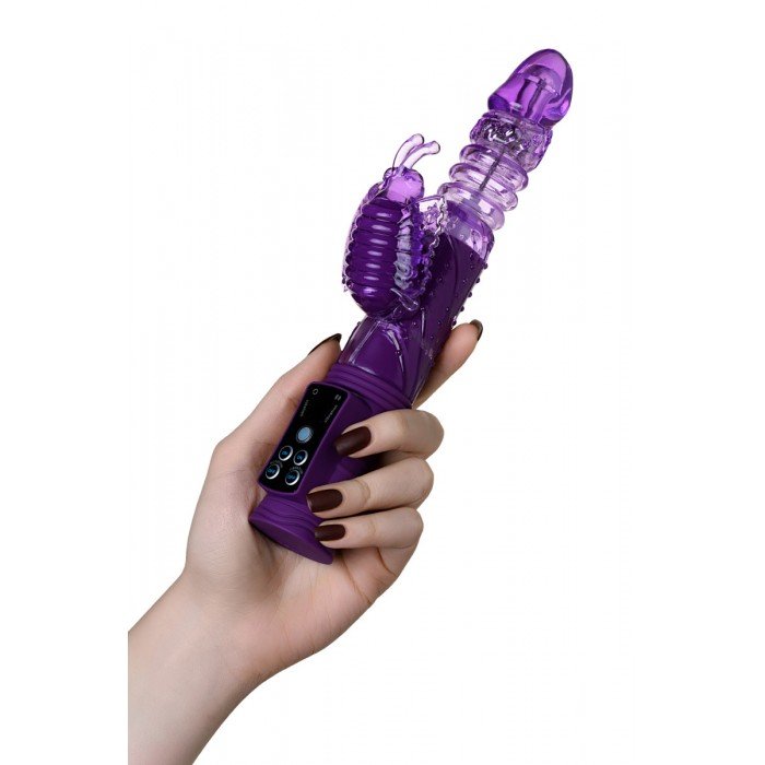 Вибратор с ротацией бусин, клиторальным стимулятором и надёжной присоской High-Tech fantasy - фиолетовый