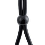 Эрекционное лассо на пенис и мошонку A-Toys Leatt с тремя бусинами - чёрное