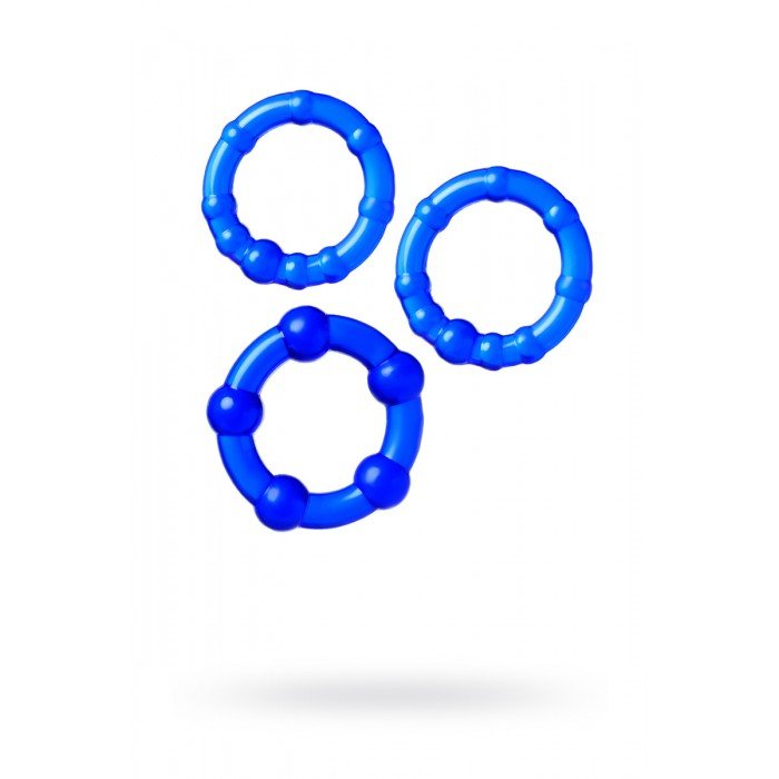 Набор из 3 эрекционных колец A-toys с разным рельефом - синие