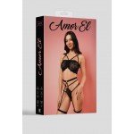Кружевной комплект белья Amor El размера plus size: топ, трусики-стринги, пояс с гартерами - чёрный Кружевной комплект белья Amor El размера plus size: топ, трусики-стринги, пояс с гартерами - чёрный