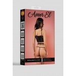 Кружевной комплект белья Amor El размера plus size: топ, трусики-стринги, пояс с гартерами - чёрный Кружевной комплект белья Amor El размера plus size: топ, трусики-стринги, пояс с гартерами - чёрный