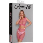 Яркий комплект из полупрозрачного топа и короткой юбки Amor El - розовый