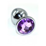 Большая алюминиевая анальная серебристая пробка Kanikule Large с фиолетовым кристаллом - 10 cм