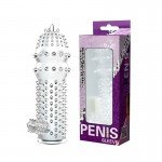 Насадка на пенис Penis Sleeve закрытого типа с шипами и стимулятором клитора - прозрачная - 14 см