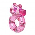 Эрекционное виброкольцо на пенис с мишкой на вибропуле Pink Bear - розовое