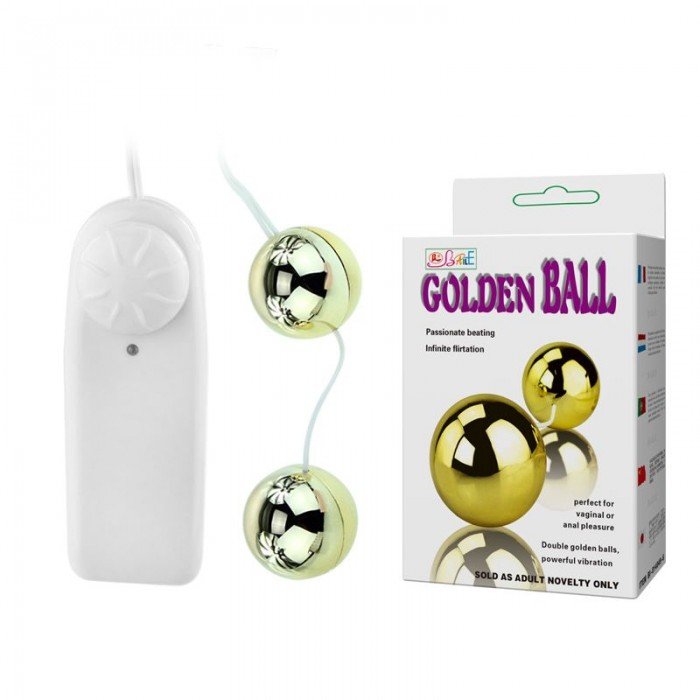 Вагинальные шарики Golden Ball с вибрацией и пультом управления - золотистые
