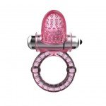 Эрекционное виброкольцо со щёточкой для клитора Sweet Vibration Ring - розовое